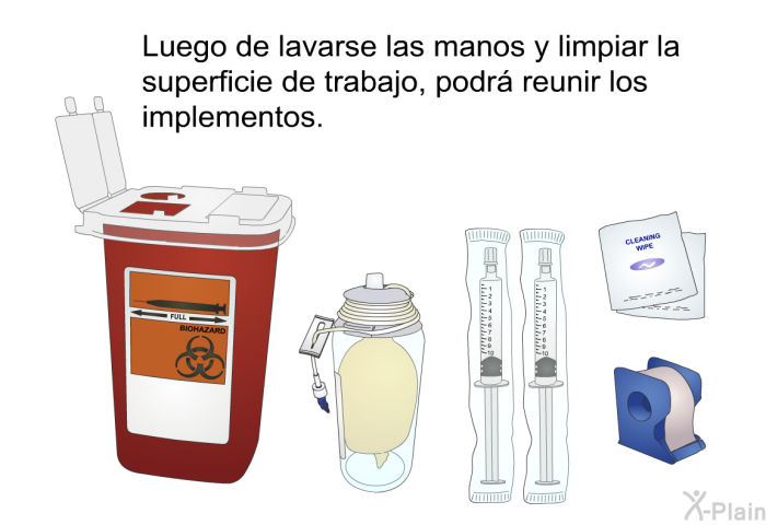 Luego de lavarse las manos y limpiar la superficie de trabajo, podr reunir los implementos.