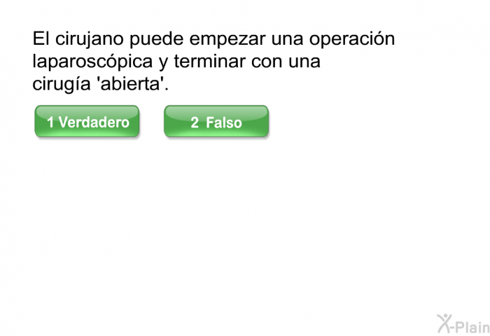 El cirujano puede empezar una operacin laparoscpica y terminar con una ciruga  abierta'.