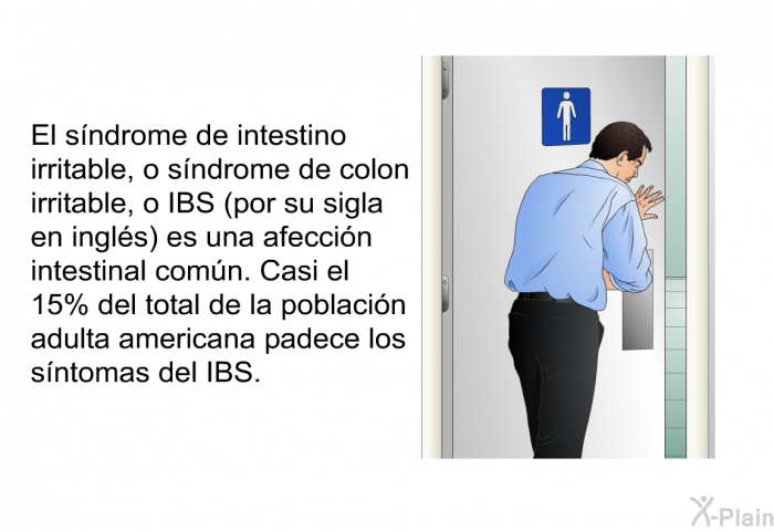 El sndrome de intestino irritable, o sndrome de colon irritable, o IBS (por su sigla en ingls) es una afeccin intestinal comn. Casi el 15% del total de la poblacin adulta americana padece los sntomas del IBS.