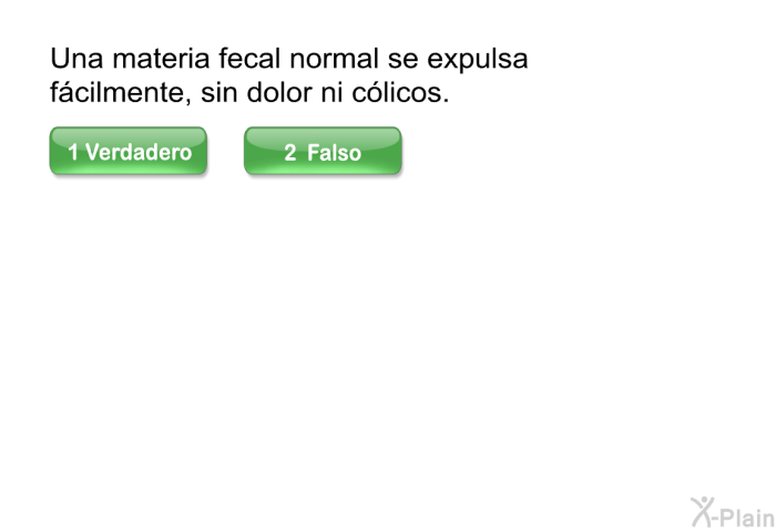 Una materia fecal normal se expulsa fcilmente, sin dolor ni clicos.