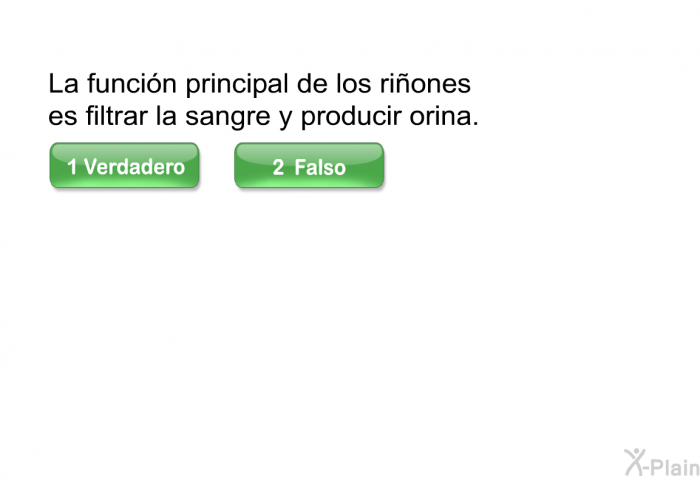 La funcin principal de los riones es filtrar la sangre y producir orina.