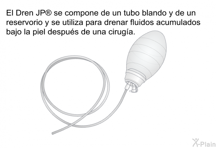 El Dren JP  se compone de un tubo blando y de un reservorio y se utiliza para drenar fluidos acumulados bajo la piel despus de una ciruga.