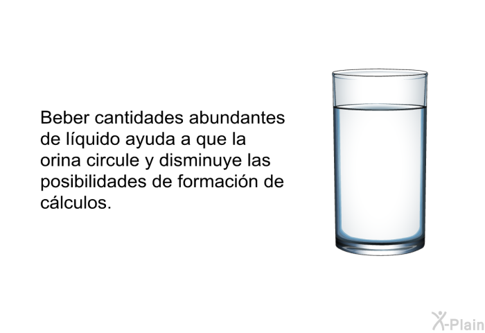 Beber cantidades abundantes de l�quido ayuda a que la orina circule y disminuye las posibilidades de formaci�n de c�lculos.