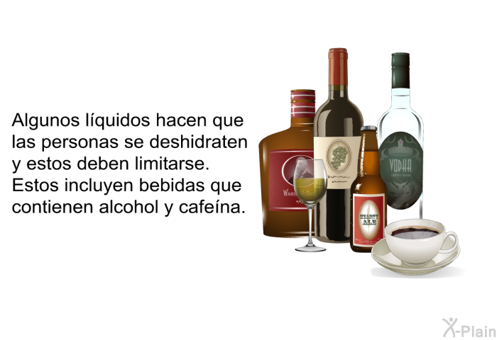 Algunos l�quidos hacen que las personas se deshidraten y estos deben limitarse. Estos incluyen bebidas que contienen alcohol y cafe�na.