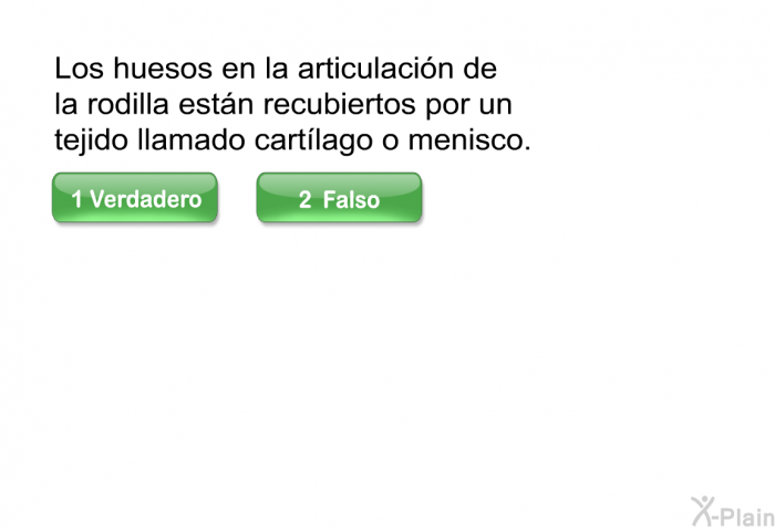 Los huesos en la articulacin de la rodilla estn recubiertos por un tejido llamado cartlago o menisco.