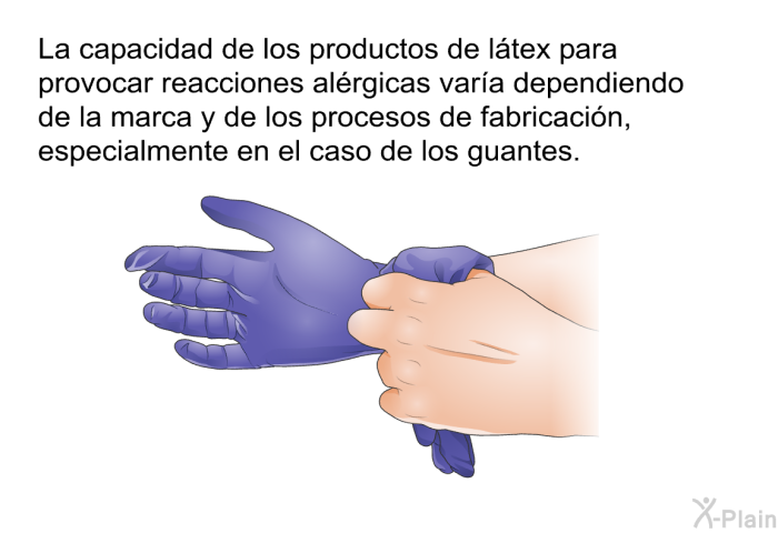 La capacidad de los productos de l�tex para provocar reacciones al�rgicas var�a dependiendo de la marca y de los procesos de fabricaci�n, especialmente en el caso de los guantes.
