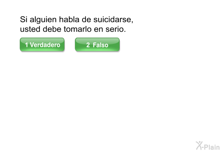 Si alguien habla de suicidarse, usted debe tomarlo en serio.