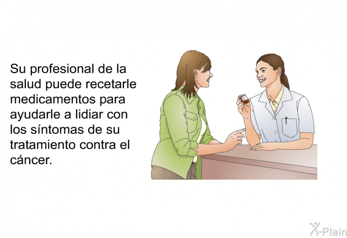 Su profesional de la salud puede recetarle medicamentos para ayudarle a lidiar con los sntomas de su tratamiento contra el cncer.