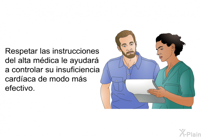 Respetar las instrucciones del alta mdica le ayudar a controlar su insuficiencia cardaca de modo ms efectivo.