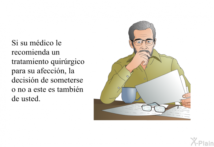 Si su mdico le recomienda un tratamiento quirrgico para su afeccin, la decisin de someterse o no a este es tambin de usted.