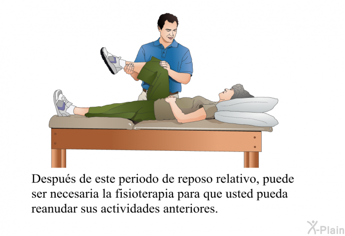 Despus de este periodo de reposo relativo, puede ser necesaria la fisioterapia para que usted pueda reanudar sus actividades anteriores.