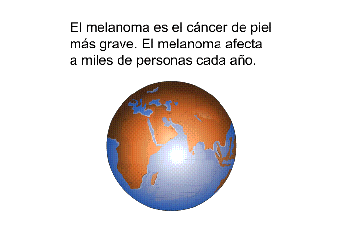 El melanoma es el cncer de piel ms grave. El melanoma afecta a miles de personas cada ao.