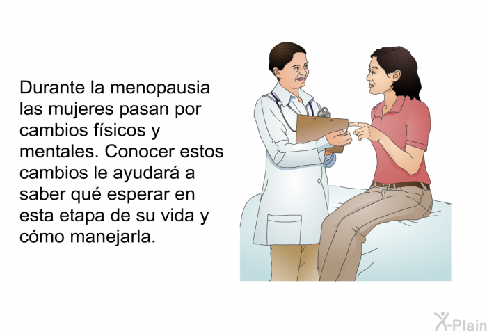 Durante la menopausia las mujeres pasan por cambios fsicos y mentales. Conocer estos cambios le ayudar a saber qu esperar en esta etapa de su vida y cmo manejarla.