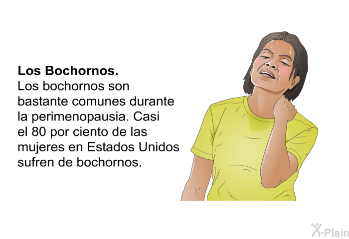 <B>Los Bochornos: </B> Los bochornos son bastante comunes durante la perimenopausia. Casi el 80 por ciento de las mujeres en Estados Unidos sufren de bochornos.