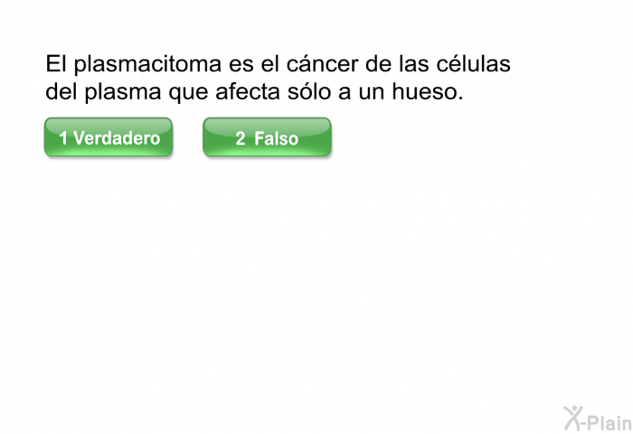 El plasmacitoma es el cncer de las clulas del plasma que afecta slo a un hueso.