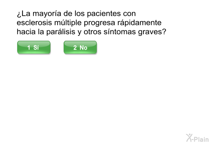 ¿La mayora de los pacientes con esclerosis mltiple progresa rpidamente hacia la parlisis y otros sntomas graves?