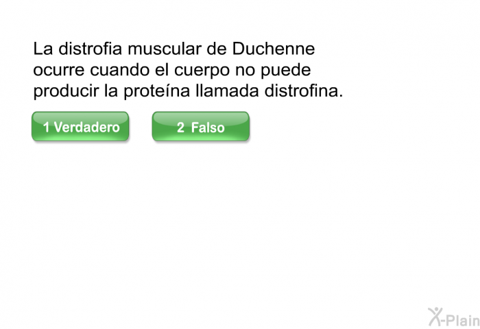 La distrofia muscular de Duchenne ocurre cuando el cuerpo no puede producir la protena llamada distrofina.
