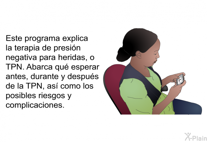 Esta informacin acerca de su salud explica la terapia de presin negativa para heridas, o TPN. Abarca qu esperar antes, durante y despus de la TPN, as como los posibles riesgos y complicaciones.