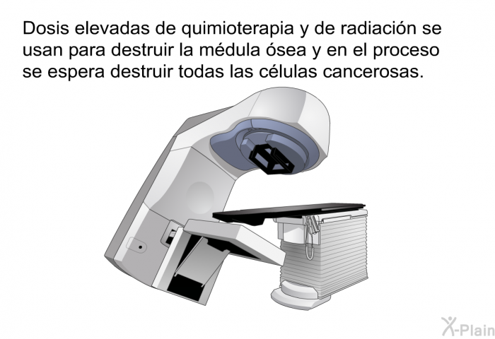Dosis elevadas de quimioterapia y de radiaci�n se usan para destruir la m�dula �sea y en el proceso se espera destruir todas las c�lulas cancerosas.