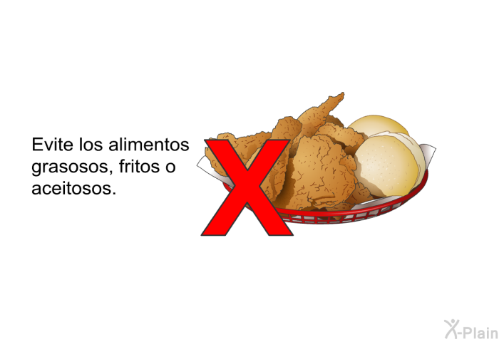 Evite los alimentos grasosos, fritos o aceitosos.