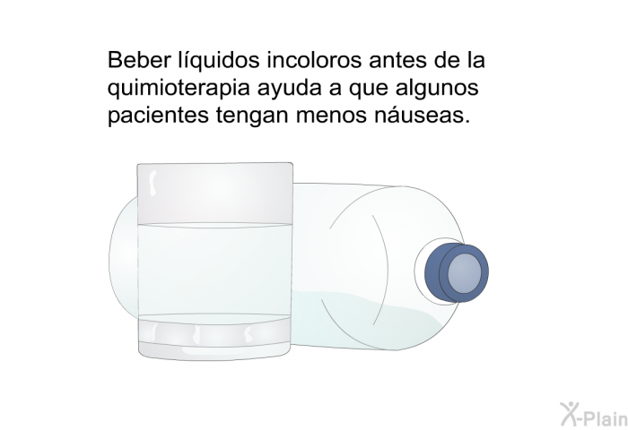 Beber lquidos incoloros antes de la quimioterapia ayuda a que algunos pacientes tengan menos nuseas.