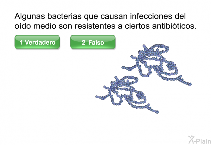 Algunas bacterias que causan infecciones del o�do medio son resistentes a ciertos antibi�ticos.