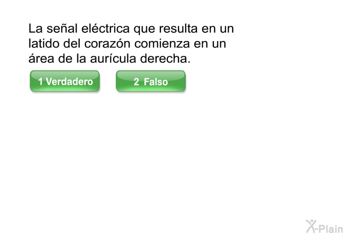 La seal elctrica que resulta en un latido del corazn comienza en un rea de la aurcula derecha.