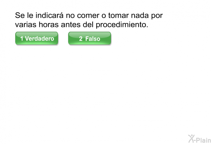 Se le indicar no comer o tomar nada por varias horas antes del procedimiento.