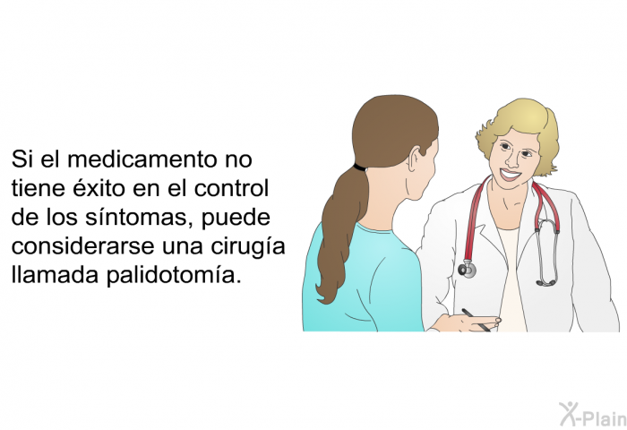 Si el medicamento no tiene �xito en el control de los s�ntomas, puede considerarse una cirug�a llamada palidotom�a.