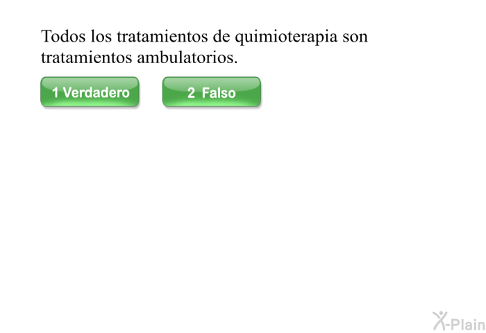 Todos los tratamientos de quimioterapia son tratamientos ambulatorios.