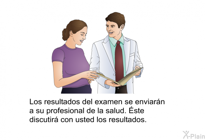 Los resultados del examen se enviarn a su profesional de la salud. Éste discutir con usted los resultados.