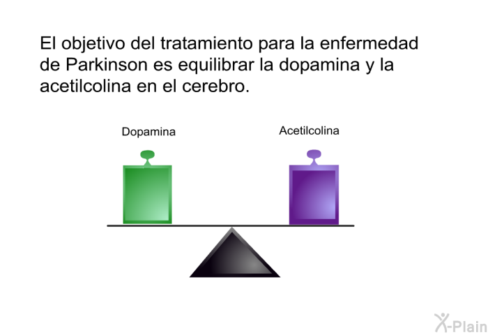 El objetivo del tratamiento para la enfermedad de Parkinson es equilibrar la dopamina y la acetilcolina en el cerebro.