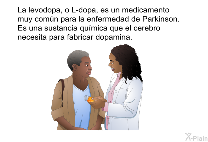 La levodopa, o L-dopa, es un medicamento muy comn para la enfermedad de Parkinson. Es una sustancia qumica que el cerebro necesita para fabricar dopamina.