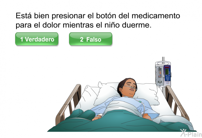 Est bien presionar el botn del medicamento para el dolor mientras el nio duerme. Seleccione Verdadero o Falso.