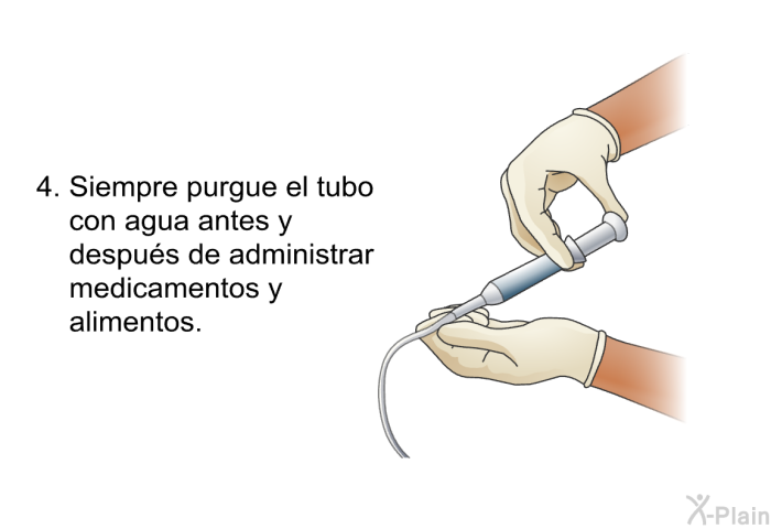 Siempre purgue el tubo con agua antes y despus de administrar medicamentos y alimentos.