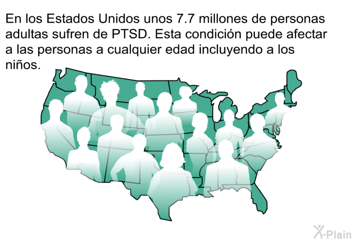 En los Estados Unidos unos 7.7 millones de personas adultas sufren de PTSD. Esta condicin puede afectar a las personas a cualquier edad incluyendo a los nios.