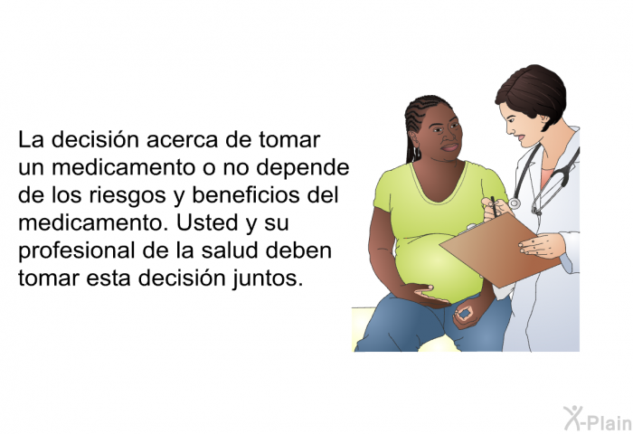 La decisin acerca de tomar un medicamento o no depende de los riesgos y beneficios del medicamento. Usted y su profesional de la salud deben tomar esta decisin juntos.