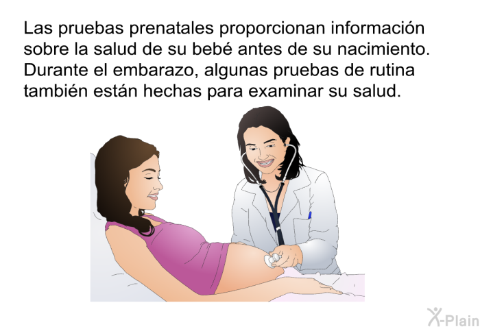 Las pruebas prenatales proporcionan informacin sobre la salud de su beb antes de su nacimiento. Durante el embarazo, algunas pruebas de rutina tambin estn hechas para examinar su salud.