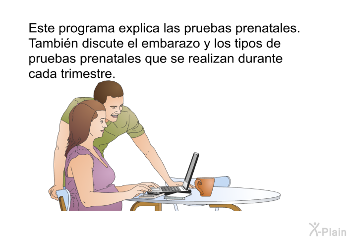 Este informacin acerca de su salud explica las pruebas prenatales. Tambin discute el embarazo y los tipos de pruebas prenatales que se realizan durante cada trimestre.