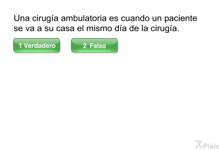 Una ciruga ambulatoria es cuando un paciente se va a su casa el mismo da de la ciruga.