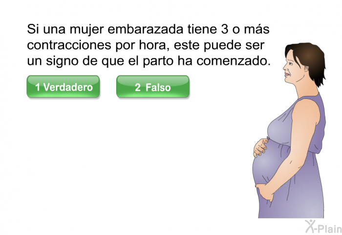 Si una mujer embarazada tiene 3 o ms contracciones por hora, este puede ser un signo de que el parto ha comenzado.