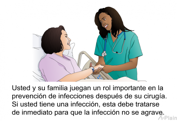 Usted y su familia juegan un rol importante en la prevencin de infecciones despus de su ciruga. Si usted tiene una infeccin, esta debe tratarse de inmediato para que la infeccin no se agrave.
