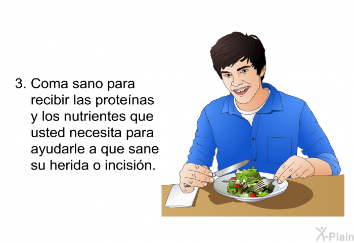 Coma sano para recibir las protenas y los nutrientes que usted necesita para ayudarle a que sane su herida o incisin.