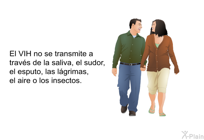 El VIH no se transmite a travs de la saliva, el sudor, el esputo, las lgrimas, el aire o los insectos.