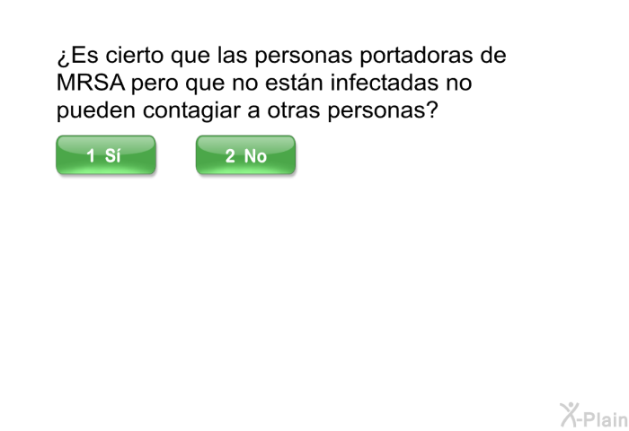 ¿Es cierto que las personas portadoras de MRSA pero que no estn infectadas no pueden contagiar a otras personas?