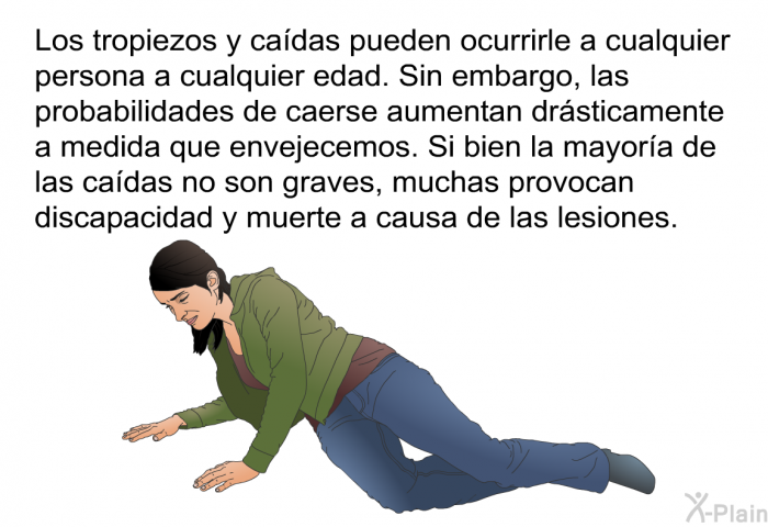 Los tropiezos y cadas pueden ocurrirle a cualquier persona a cualquier edad. Sin embargo, las probabilidades de caerse aumentan drsticamente a medida que envejecemos. Si bien la mayora de las cadas no son graves, muchas provocan discapacidad y muerte a causa de las lesiones.