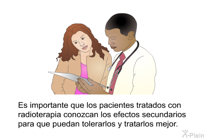 Es importante que los pacientes tratados con radioterapia conozcan los efectos secundarios para que puedan tolerarlos y tratarlos mejor.