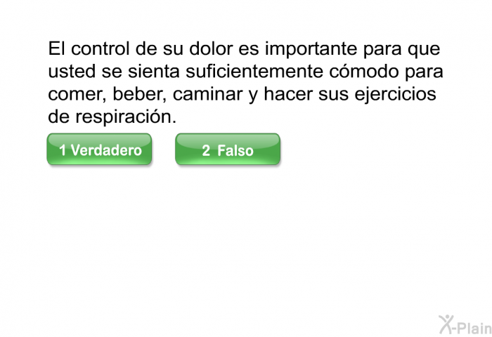 El control de su dolor es importante para que usted se sienta suficientemente cmodo para comer, beber, caminar y hacer sus ejercicios de respiracin.