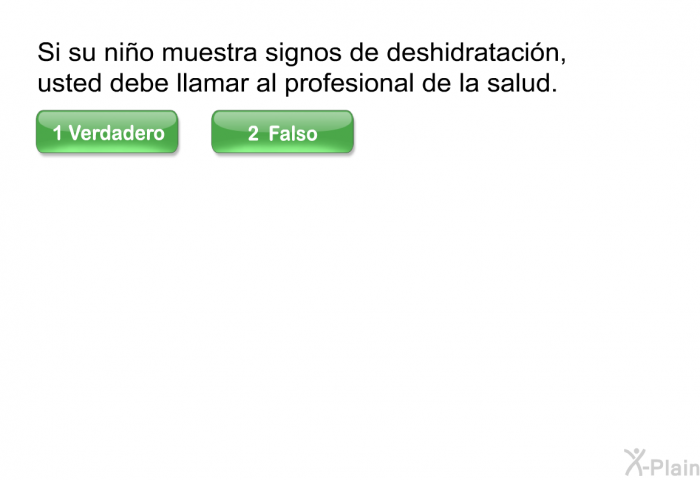 Si su ni�o muestra signos de deshidrataci�n, usted debe llamar al profesional de la salud.