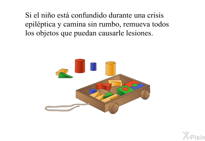 Si el nio est confundido durante una crisis epilptica y camina sin rumbo, remueva todos los objetos que puedan causarle lesiones.